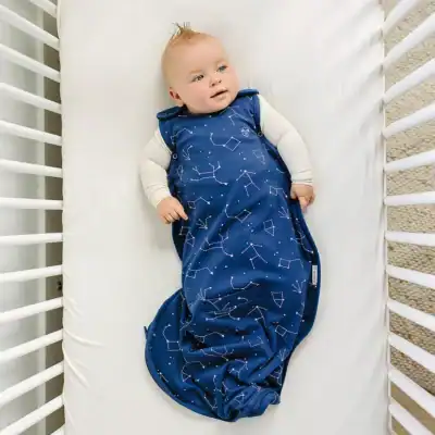 Woolino Ultimate Sleep Sack NIGHT SKY Baby In Pic