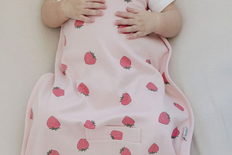 Merino Wool Baby Sleep Sack in Pink with Strawberries