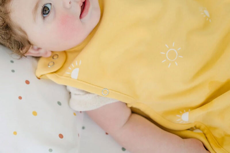 Merino Wool Baby Sleep Sack in Yellow with Suns