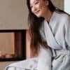 Organic Cotton Waffle Knit Robe Fog Light Grey