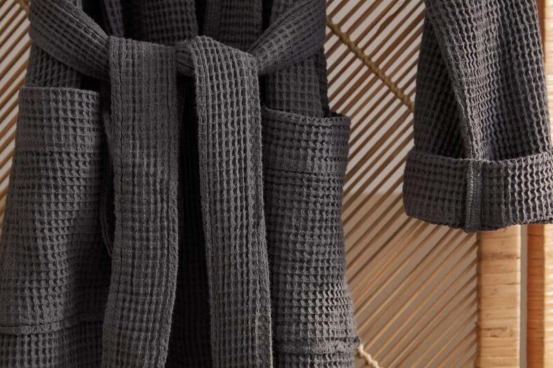 Organic Cotton Waffle Knit Robe Shadow Dark Grey