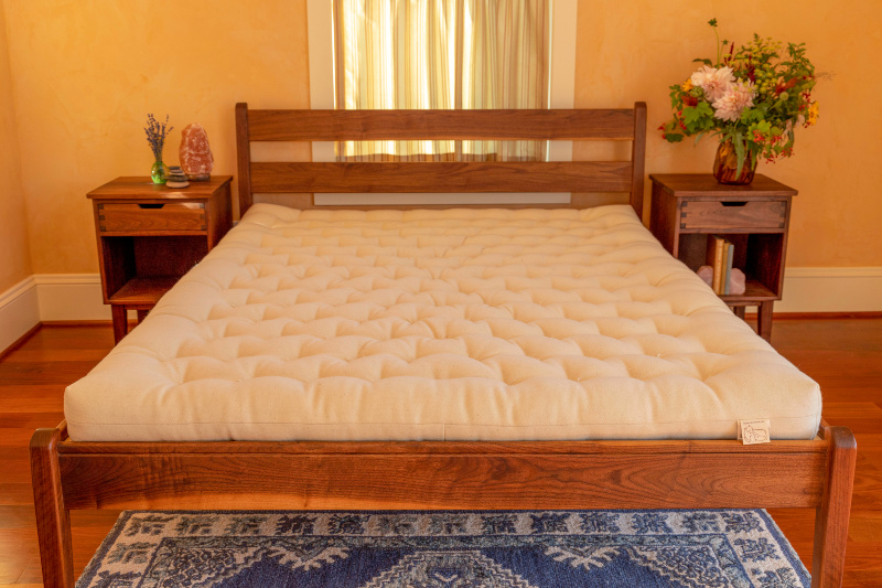 Shepherd's Dream Wool Mattress on the Walnut Bed Frame with Nightstands