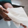 Woman holding cotton towel
