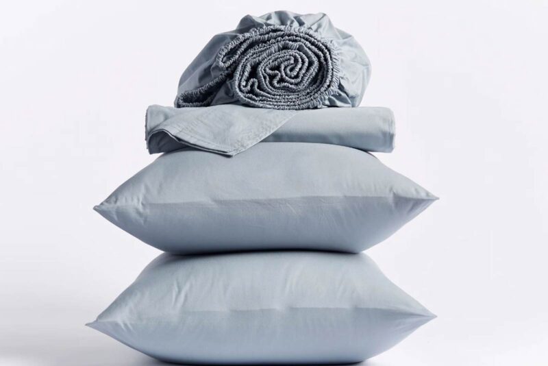 Set of Organic Cotton Percale sheets and pillowcases Steel Blue