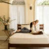 Mother and son on a natural latex mattress