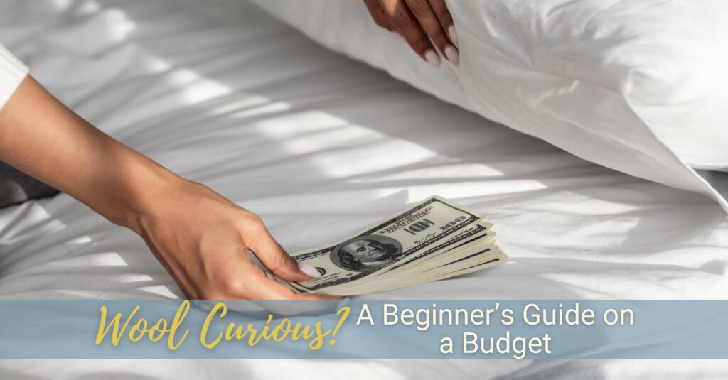 A woman lifts a pillow to slide a stack of 100 dollar bills underneath it.