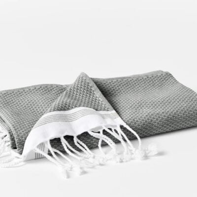 Coyuchi Mediterranean towel in Shadow with Deep Pewter Stripes