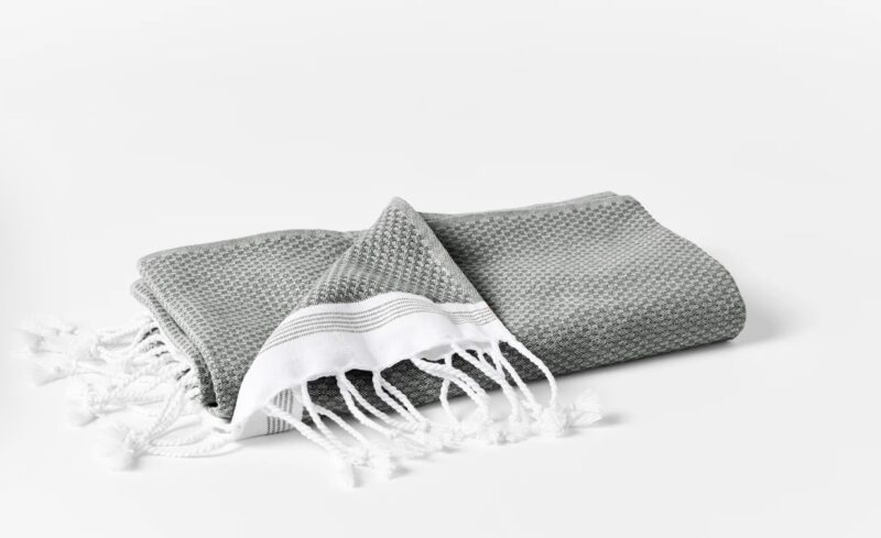 Coyuchi Mediterranean towel in Shadow with Deep Pewter Stripes