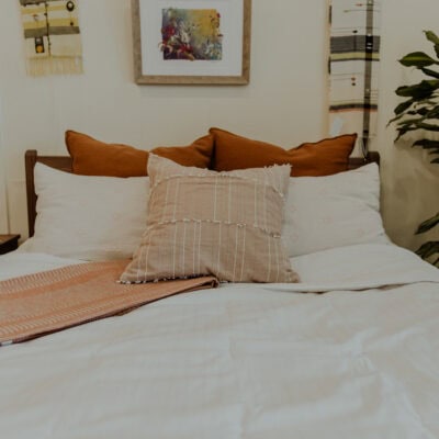 Bed with alpaca comforter